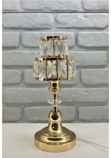 Şık Gold Metal Kristal Taşlı Konik Abajur Masa Lambası fiyatları