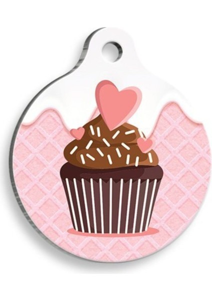 Çikolatalı Cupcake Yuvarlak Şekilli Kedi ve Köpek Künyesi 2,5 cm