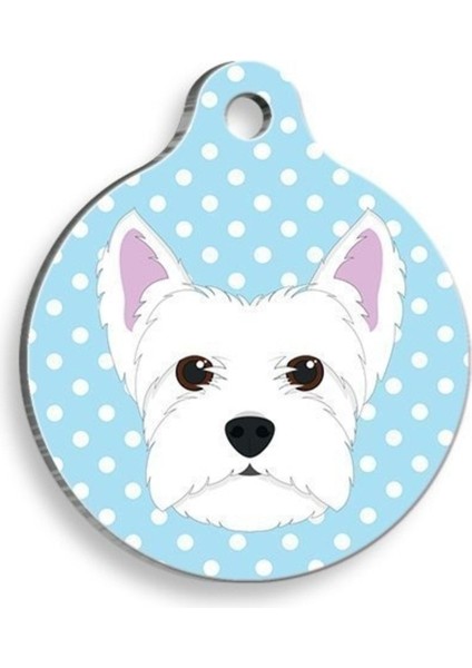 Mavi Puantiyeli Batı Highland Beyaz Terrier Köpek Künyesi, Şık ve Kullanışlı Tasarım