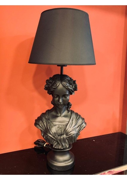 Koyu Gri Abajur, Dekoratif Masa Süsü, Modern Tasarım, Mitolojik Figür, Polyester