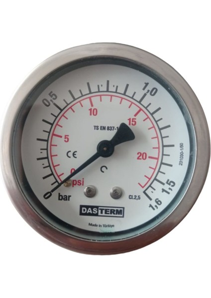 63MM 0-1,6 Bar Kuru Tip Pano Bağlantılı Manometre