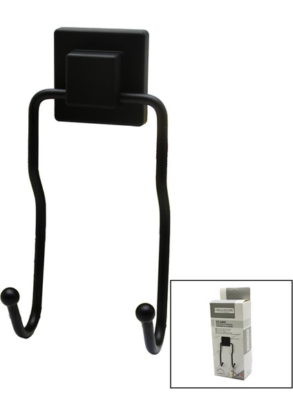 Siyah - 2li Metal Sarkık Askı Kare Güçlü Yapışkanlı 8X9X19CM (4915)