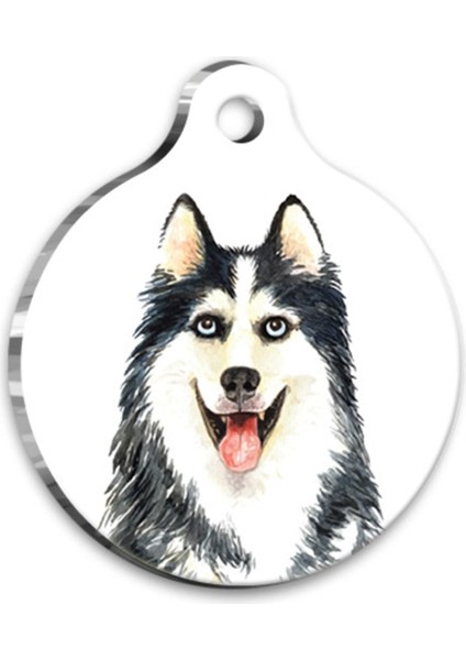 Yuvarlak Köpek Künyesi, Suluboya Desenli, Orta Boy, 3 cm