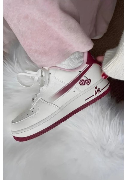 Happy Valentines Day Force 1 Kirazlı Sneaker Yüksek ve Kaydırmaz Yüksek Tabanlı Kadın Spor Ayakkabı