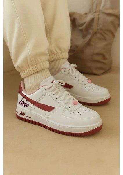 Happy Valentines Day Force 1 Kirazlı Sneaker Yüksek ve Kaydırmaz Yüksek Tabanlı Kadın Spor Ayakkabı