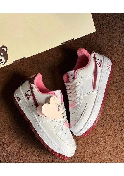 Happy Valentines Day Force 1 Kirazlı Sneaker Yüksek ve Kaydırmaz Yüksek Tabanlı Kadın Spor Ayakkabı
