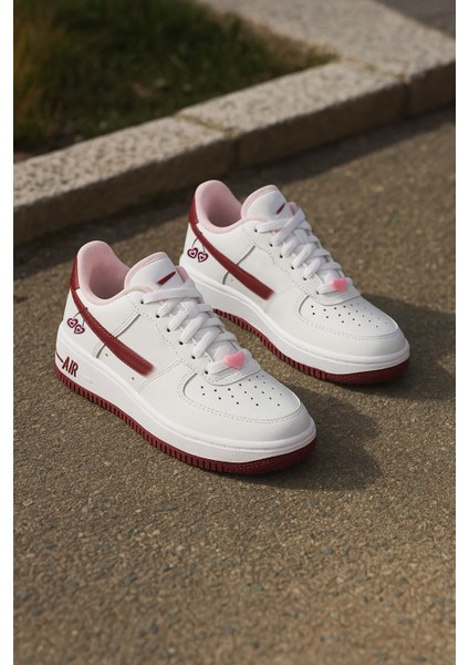 Happy Valentines Day Force 1 Kirazlı Sneaker Yüksek ve Kaydırmaz Yüksek Tabanlı Kadın Spor Ayakkabı
