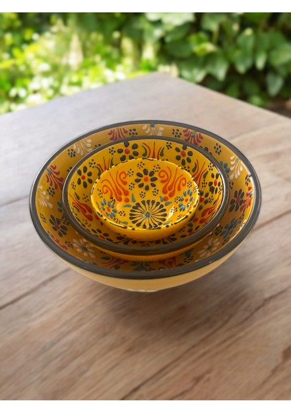 Dekoratif 3 Adet Sarı Lale Çini Tasarımlı Tamamen El Yapımı Çerezlik-Sosluk-Kahvaltılık fiyatları