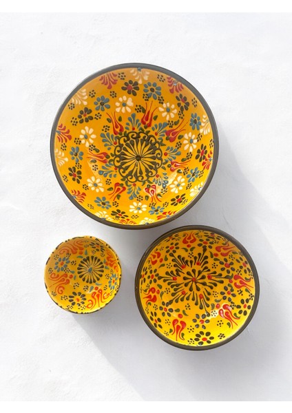 Dekoratif 3 Adet Sarı Lale Çini Tasarımlı Tamamen El Yapımı Çerezlik-Sosluk-Kahvaltılık fırsatları