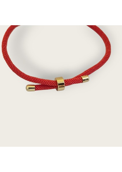 Fatma İsmine Özel Turuncu İpek Örgülü Taç Motifli 14 Ayar Altın Plakalı Hediye Bileklik-501 İsim