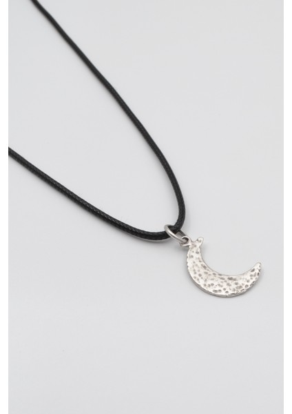 Ay Siyah Deri Ip Kolye - Antik Gümüş Kaplama - Kadın Erkek - 60 cm fiyatları