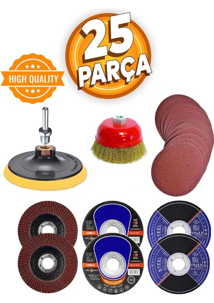 25 Parça Spiral Taşlama Disk Seti 115 mm Inox Metal Kesme ve Zımpara Aracı