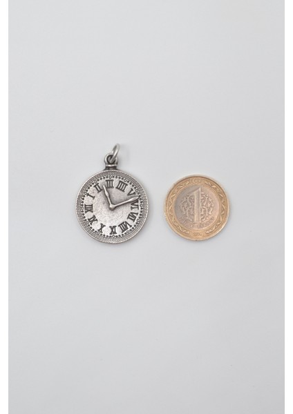 Antika Saat Kolye Ucu - Antik Gümüş Kaplama - Kadın Erkek modelleri