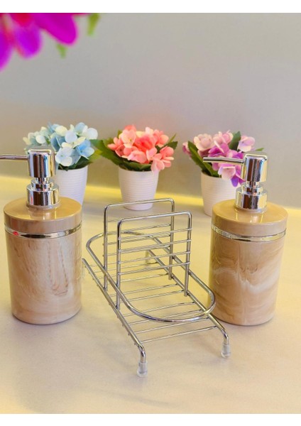 Stantlı 2'li Sıvı Sabunluk Seti Süngerlikli - Gümüş Renk Detaylı fiyatları