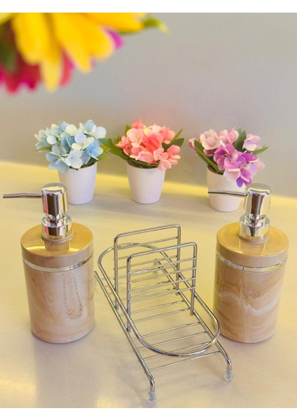 Stantlı 2'li Sıvı Sabunluk Seti Süngerlikli - Gümüş Renk Detaylı modelleri