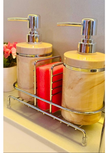 Stantlı 2'li Sıvı Sabunluk Seti Süngerlikli - Gümüş Renk Detaylı indirimleri