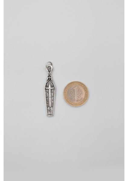 Gotik Haçlı Tabut Siyah Deri Ip Kolye - Antik Gümüş Kaplama - Kadın Erkek - 60 cm indirimleri