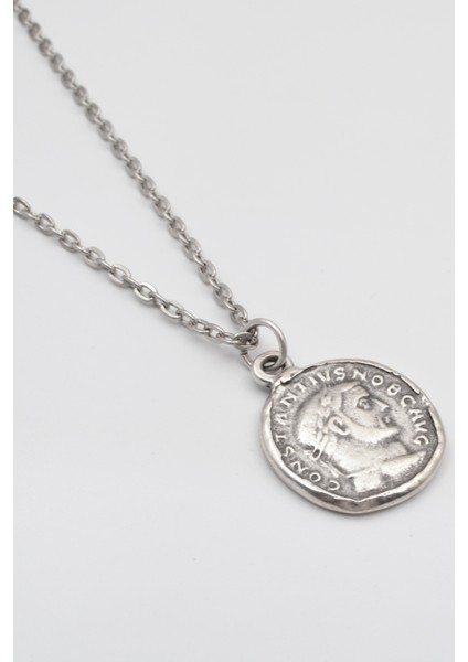 Antik Roma Dönemi Sikke Düz Ezme Zincir Kolye - Antik Gümüş Kaplama - Kadın Erkek - 60 cm fiyatları