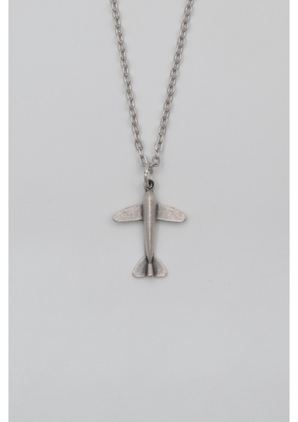 Minimal Uçak Düz Ezme Zincir Kolye - Antik Gümüş Kaplama - Kadın Erkek - 60 cm