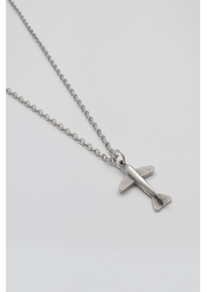 Minimal Uçak Düz Ezme Zincir Kolye - Antik Gümüş Kaplama - Kadın Erkek - 60 cm fiyatları