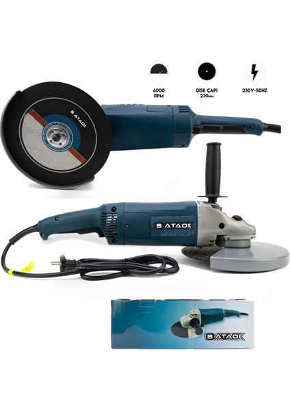 2200W Metal Taşlama ve Kesme Makinesi, 230MM Spiral Diskli, Güçlü ve Dayanıklı