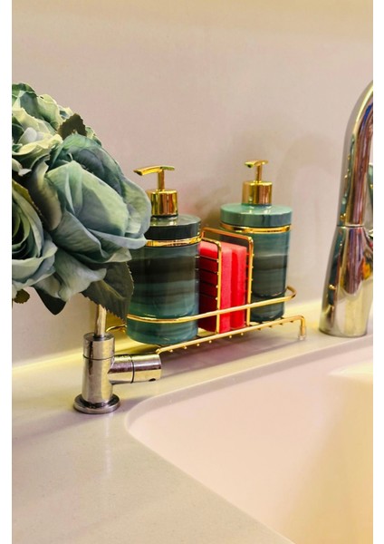 2'li Sıvı Sabunluk Seti Altın Renk Detaylı, Süngerlikli ve Stantlı fiyatları