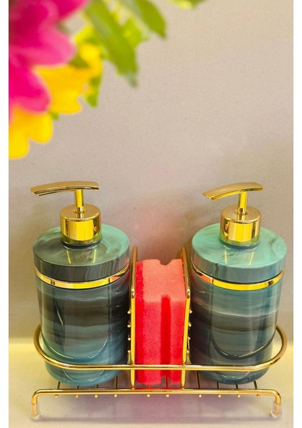 2'li Sıvı Sabunluk Seti Altın Renk Detaylı, Süngerlikli ve Stantlı fırsatları