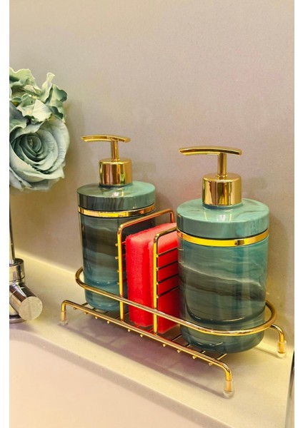 2'li Sıvı Sabunluk Seti Altın Renk Detaylı, Süngerlikli ve Stantlı indirimleri