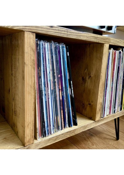 Ahşap Plak Çalar Standı, Endüstriyel Tasarım, 37X90CM, Dayanıklı ve Şık Masa ve Kitaplık indirimleri