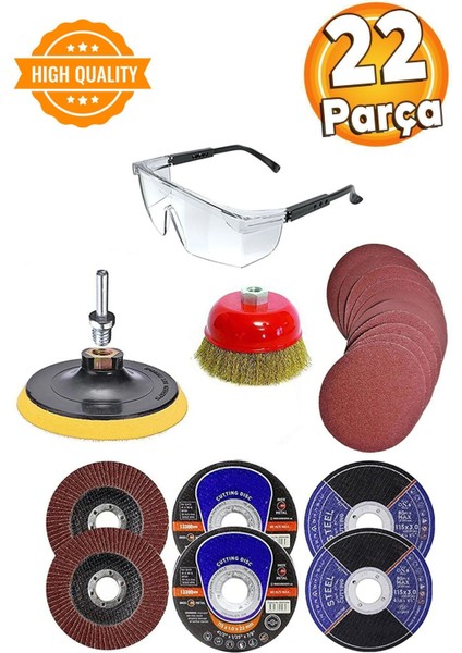 22 Parça Spiral Taşlama ve Zımpara Kağıdı Seti, 115 Mm, Metal ve Inox Kesim Uygun