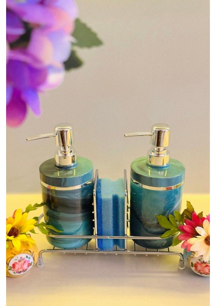 Stantlı 2'li Sıvı Sabunluk Seti Süngerlikli - Gümüş Renk Detaylı modelleri