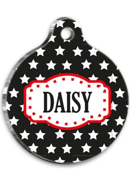Yıldızlı Siyah Yuvarlak Evcil Hayvan Kimliği Large 3,8 cm