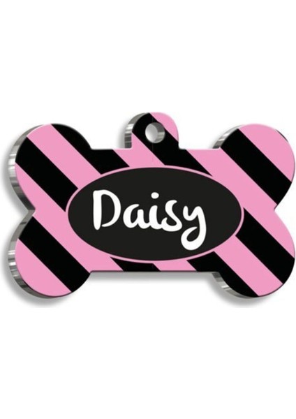 Pembe Siyah Çizgili Köpek ve Kedi Künyesi, Xlarge, 3,3x5 cm