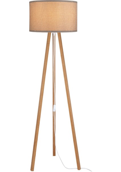 Şık Bej Tripod Lambader Abajur, Kumaş ve Ahşap Üç Ayak Tasarımı fırsatları