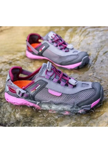HM2605 Kadın Tekking Outdoor Gri Mor Spor Sandalet Ayakkabı