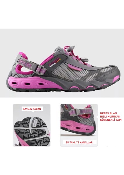 HM2605 Kadın Tekking Outdoor Gri Mor Spor Sandalet Ayakkabı