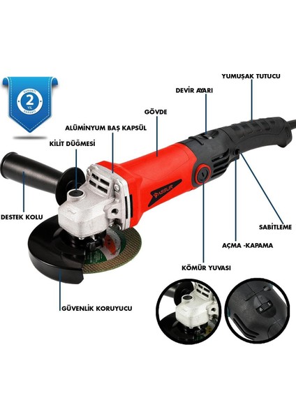 1200W Taşlama Makinesi 125MM 6 Kademeli Uzun Kuyruk, Güçlü ve Dayanıklı El Aleti fiyatları