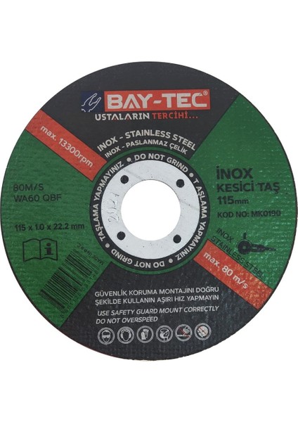 115MM Taşlama Makinesi Için Inox Kesici Taş - Dayanıklı ve Güçlü Performans