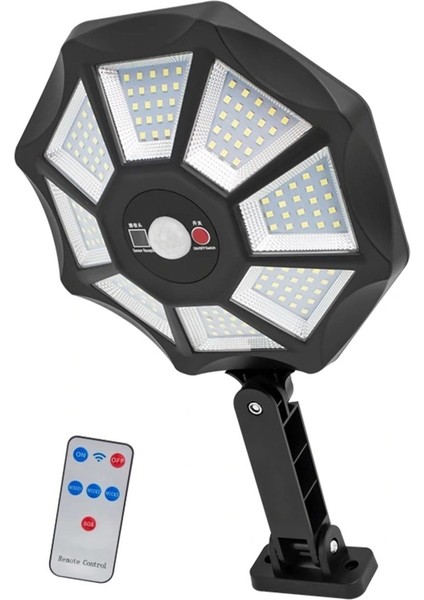Kumandalı, 3 Kademe, 168 Led, Sensörlü, Beyaz Solar Aydınlatma, Dış Mekan Kullanımı