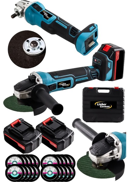 2x Akülü 115MM Şarjlı Taşlama ve Spiral Kesme Makinesi, 21V, 3AH, Taşlı Kullanım