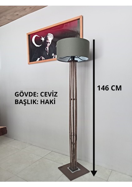 Haki Ahşap Köşe Lambası, Modern ve Şık Aydınlatma Parçası
