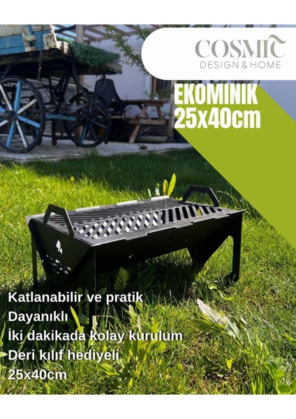 Katlanır Pratik Mangal Deri Kılıf Hediyeli Ekominik Katlanır Barbekü Kamp Mangal