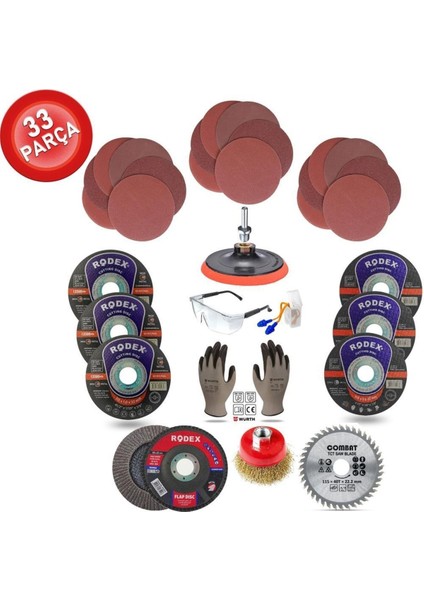 33 Parça Spiral Taşlama ve Matkap Seti, 115MM, Cırt Zımpara ile Komplet Set