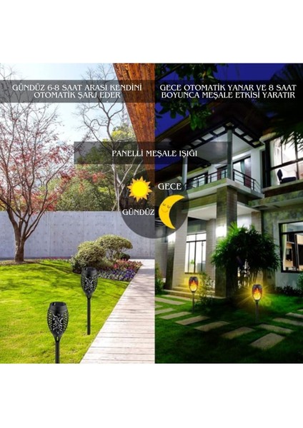 Renkli Solar Bahçe Lambası, Alev Efekti, Dış Mekan Aydınlatması modelleri