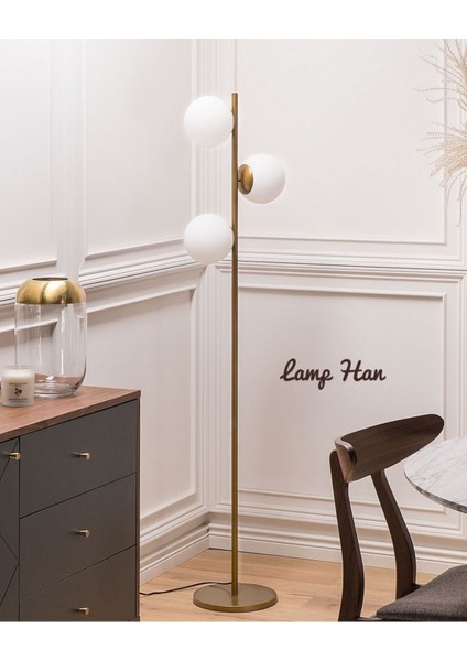 3 Camlı Sarı Zemin Lambası Özel Tasarım Lambader, Şık ve Modern Aydınlatma