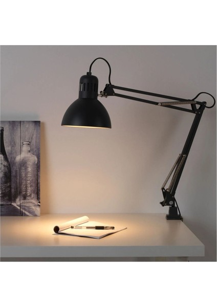 Koyu Gri Çalışma Lambası, Ayarlanabilir Kol ve Başlık, 17 cm Abajur