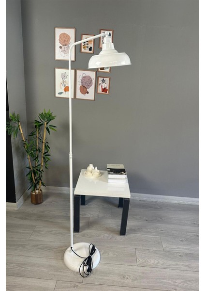 Beyaz Düz Gövde Hareketli Metal Zemin Lambası, Modern Oturma ve Çalışma Odası Parçası