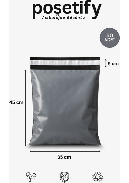 Gri Cepsiz Kargo Poşeti 35X45+5 cm | Yapışkan Bantlı Kargo Zarfı | 50’li E-Ticaret Poşeti