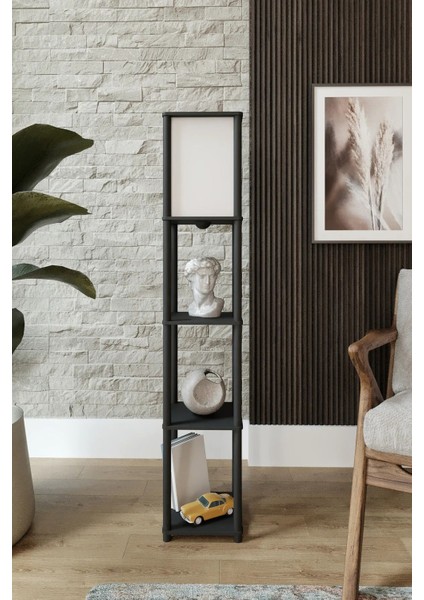 Modern Siyah Dekoratif Sehpa ve Raflı Şık Lambader modelleri