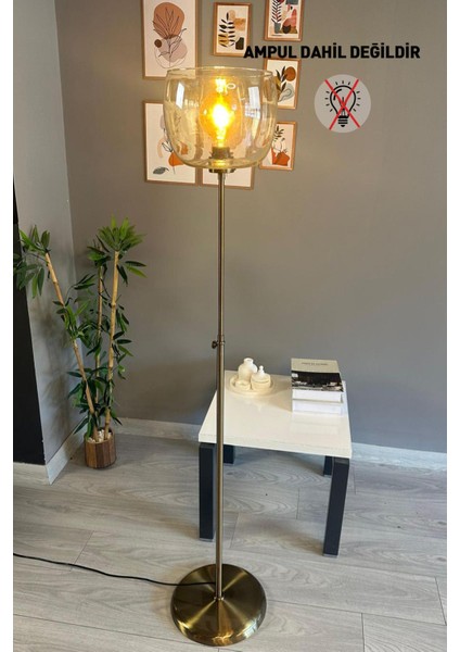 Bal Rengi Cam Lambader, Düz Ince Gövde, Modern Dekoratif Metal Zemin Lambası fiyatları